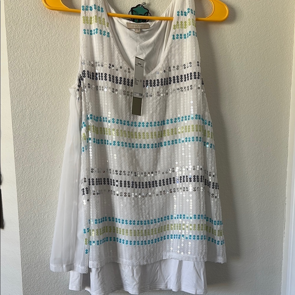 Joan Vass Sequin Striped White Shirt NWT size Medium